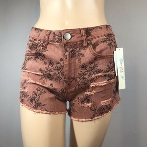 Distressed Floral Cutoff Shorts